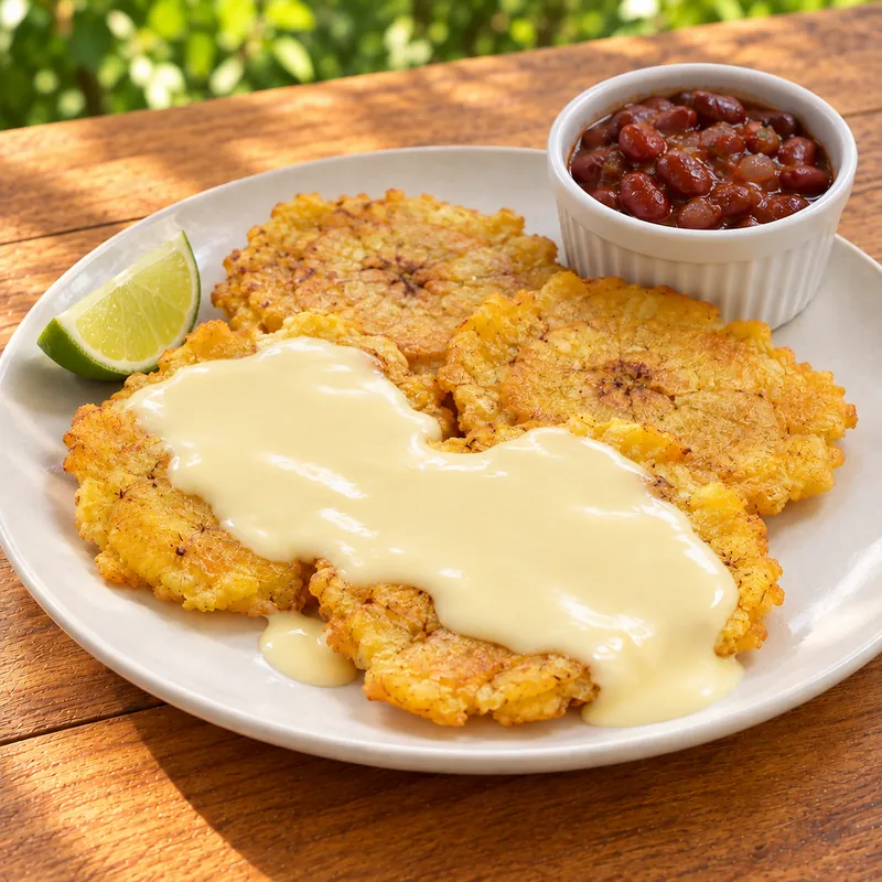 Patacones crujientes con crema de queso coste&ntilde;o